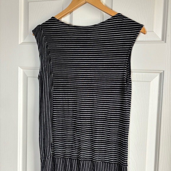 Derek Lam Dress Small Linen Blend Cowl Neck Black Gray Stripe Coastal Minimalist - Picture 6 of 10